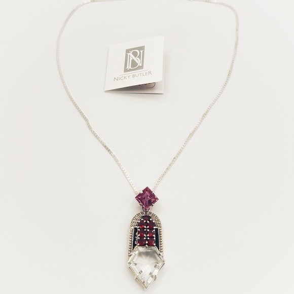 🌟Nicky Butler 925 Sterling Silver Clear Quartz Garnet Deco Pendant Necklace NWT - Picture 10 of 14